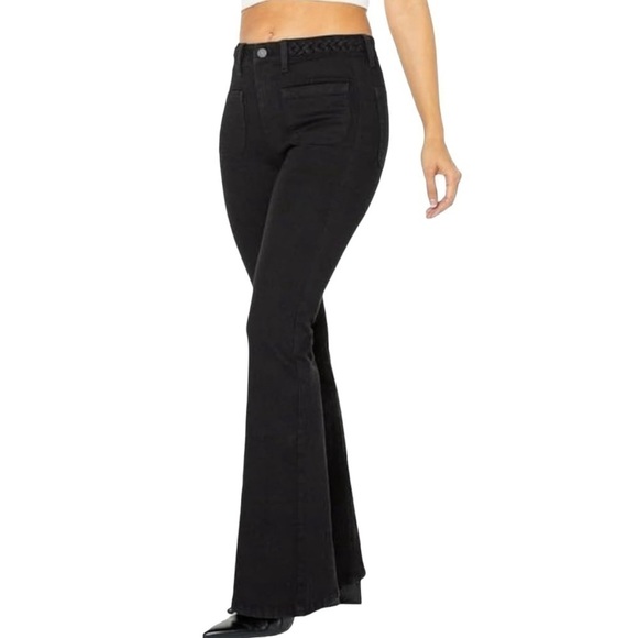 Celebrity Pink Junior’s Pants Flare Black H/R Braided Waistband Size-11 NWT - Picture 2 of 9